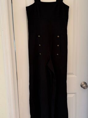 Forever 21 Black Sleeveless Wide-Leg Jumpsuit with Brass Button Accents